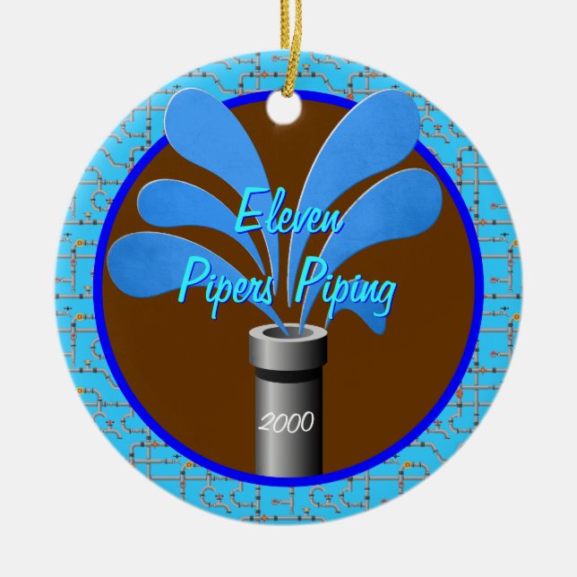 Adorno De Cerámica Tubo de once pipers - Año Personalizado (Frente)