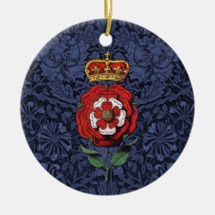 Adorno De Cerámica Tudor Rosa rojo y blanco