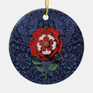 Adorno De Cerámica Tudor Rosa rojo y blanco