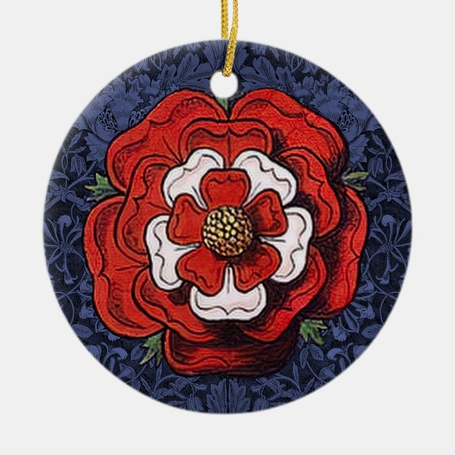 Adorno De Cerámica Tudor Rosa rojo y blanco (Frente)