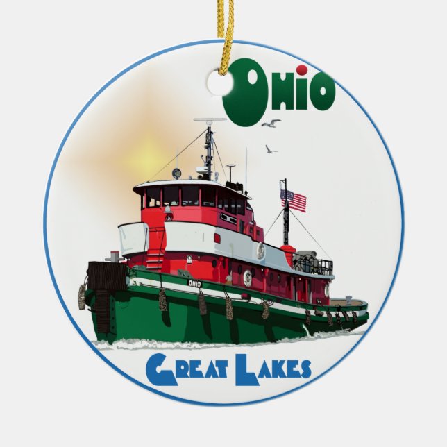 Adorno De Cerámica Tugboat Ohio (Frente)