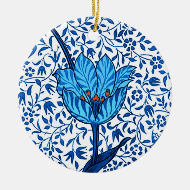 Adorno De Cerámica Tulip Damask de Art Nouveau, azul cobalto (Frente)