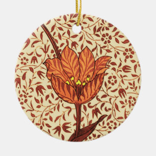 Adorno De Cerámica Tulip Damask de Art Nouveau, Coral y Beige