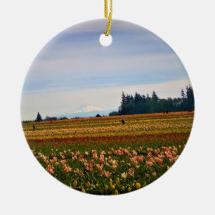 Adorno De Cerámica Tulip Field con Mt. Hood, Oregón