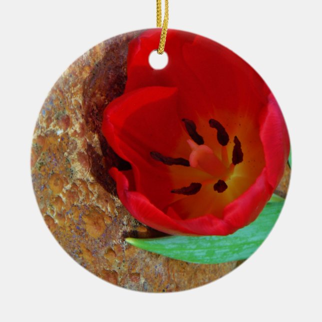 Adorno De Cerámica Tulipán rojo y amarillo primavera (Frente)