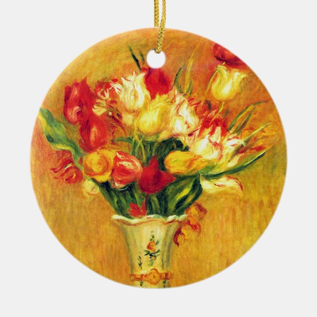 Adorno De Cerámica Tulipanes de Pierre Renoir, arte del impresionismo (Frente)