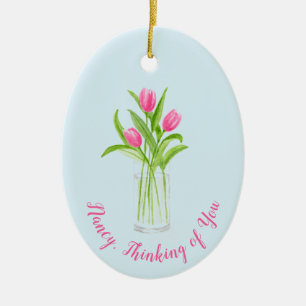 Adorno De Cerámica Tulipanes en Agua Floral Acuarela Pintada a Mano