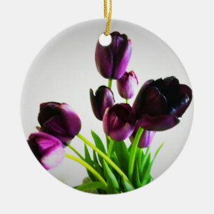Adorno De Cerámica Tulipanes morados oscuros