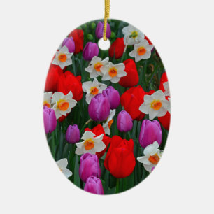 Adorno De Cerámica Tulipanes morados y jardín de daffodias blancas