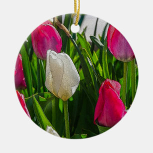 Adorno De Cerámica Tulipanes rosas y blancos
