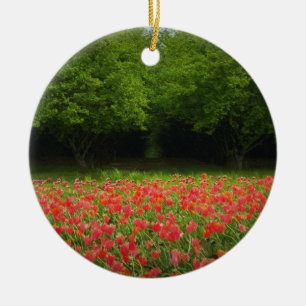 Adorno De Cerámica Tulipanes y árboles
