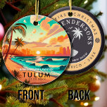 Adorno De Cerámica Tulum Mexico Palm Tree Vintage Travel Souvenir<br><div class="desc">Tulum Mexico Vintage Souvenirs de los años 60. Tulum Beach México - Souvenirs Vintage Retro Tropical Palm Tree 60 hace un gran Navidad o regalo de cumpleaños para los amantes de la playa Tulum Beach. El diseño retro de la vibra de verano es un regalo perfecto para los amantes de...</div>