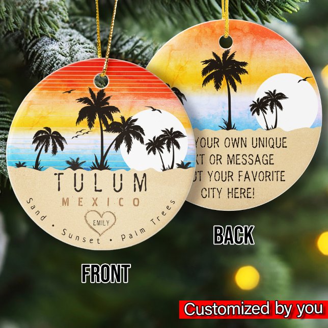Adorno De Cerámica Tulum Mexico Retro Sunset Palm Tree Souvenir años  (Subido por el creador)