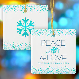 Adorno De Cerámica Turquoise Snowflake Peace Joy Love Nombre personal