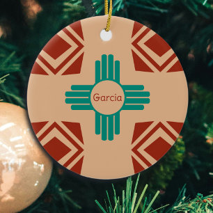 Adorno De Cerámica Turquoise Zia Tribal Brown Tan
