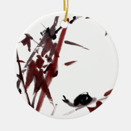 Adorno De Cerámica Tuschekunst mit Schnecke und Rotem Bambus