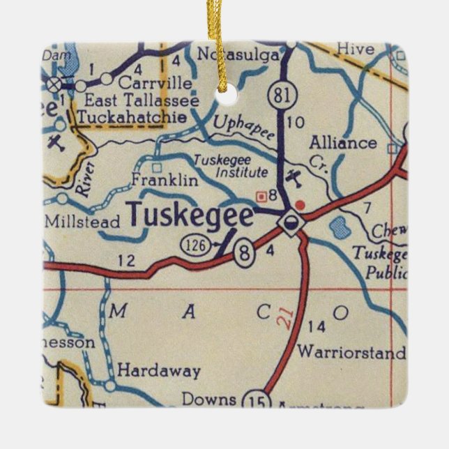 Adorno De Cerámica Tuskegee AL Vintage Map (Anverso)