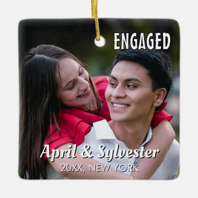 Adorno De Cerámica Two Hearts One Love Personalized Engagement Photo  (Anverso)