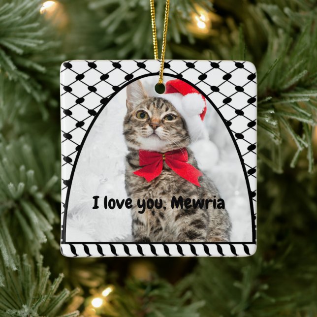 Adorno De Cerámica Two Photo Custom Text Keffiyeh Free Palestine (Árbol)