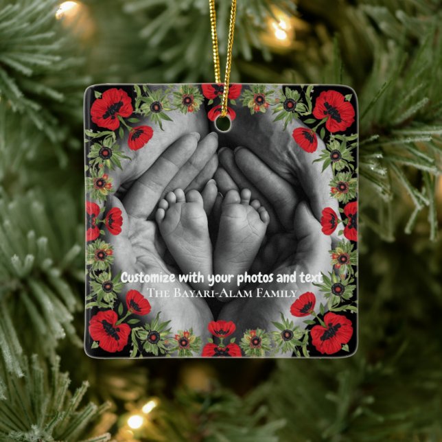 Adorno De Cerámica Two Photo Custom Text Red Poppies Free Palestine (Árbol)