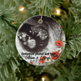 Adorno De Cerámica Two Photo Custom Text Red Poppies Free Palestine