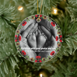 Adorno De Cerámica Two Photo Custom Text Red Poppies Free Palestine