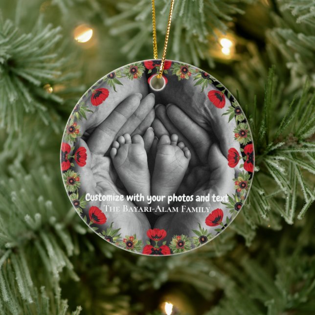 Adorno De Cerámica Two Photo Custom Text Red Poppies Free Palestine (Árbol)