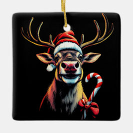 Adorno De Cerámica Two Sided Christmas Reindeer 