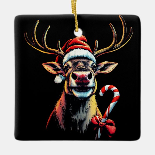 Adorno De Cerámica Two Sided Christmas Reindeer  (Anverso)