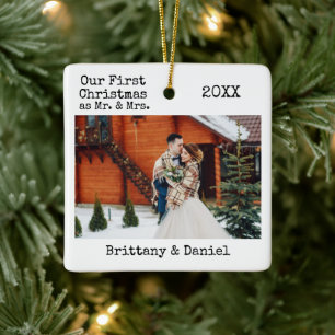 Adorno De Cerámica Typewriter Texto Primero Navidad Sr. y Sra. Photo