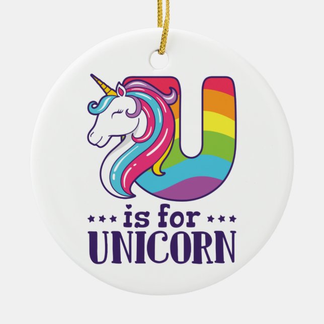 Adorno De Cerámica U es para Unicorn Alphabet (Frente)