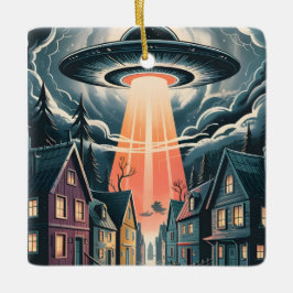 Adorno De Cerámica UFO Abduction Night Street Illustration