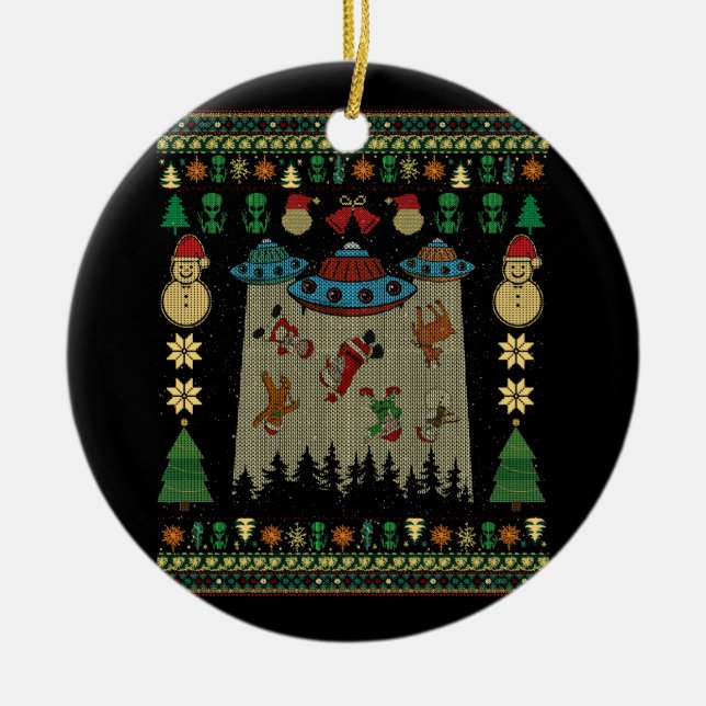Adorno De Cerámica Ufo Alien Abducción Santa Gingerbread Feo Christin (Frente)