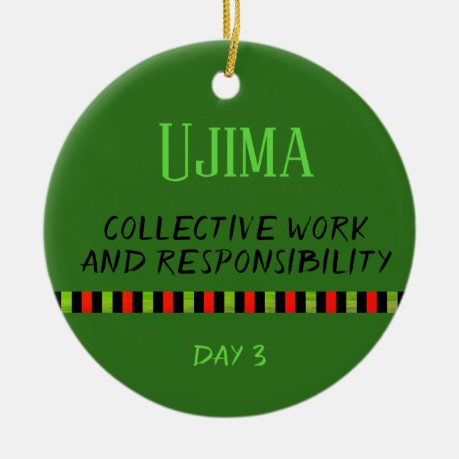 Adorno De Cerámica Ujima - Verde Día 3 de Kwanzaa (Frente)