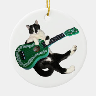 Adorno De Cerámica Ukulele del gato