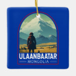 Adorno De Cerámica Ulaanbaatar Mongolia Viaje al arte<br><div class="desc">Diseño de viaje de vector retro de Ulaanbaatar. Se encuentra en el valle del río Tuul,  junto al parque nacional Bogd Khan Uul.</div>
