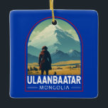 Adorno De Cerámica Ulaanbaatar Mongolia Viaje al arte<br><div class="desc">Diseño de viaje de vector retro de Ulaanbaatar. Se encuentra en el valle del río Tuul,  junto al parque nacional Bogd Khan Uul.</div>
