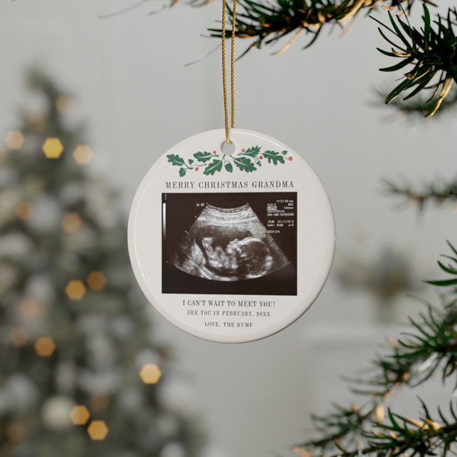 Adorno De Cerámica Ultrasonido de embarazo de Navidades de vacaciones (Merry Christmas Grandma Sonogram Ornament)