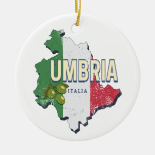 Adorno De Cerámica Umbría Italia Región Retro Mapa de recuerdos de ép