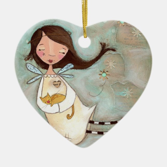 Adorno De Cerámica Un ala y un ronroneo (Frente)