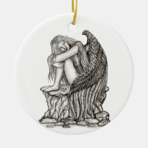 Adorno De Cerámica Un ángel dormido en la piedra