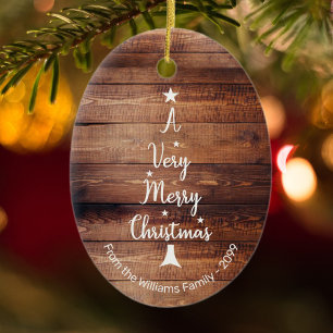 Adorno De Cerámica Un árbol de Navidad muy Feliz en madera rústica