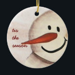 Adorno De Cerámica Un arte primitivo y encantador para Snowman<br><div class="desc">Arte original en acrílico en papel de Deborah Miller</div>