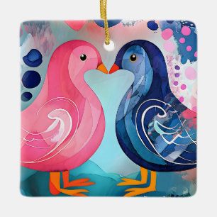 Adorno De Cerámica "Un beso en las plumas" Feliz Día de San Valentín