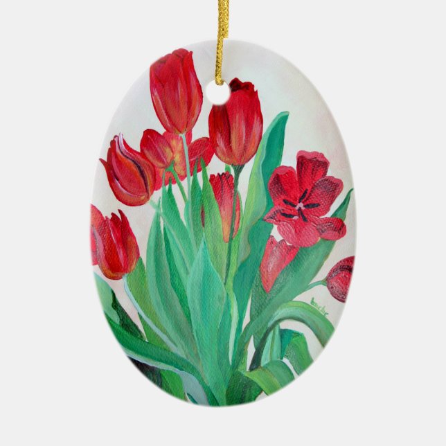 Adorno De Cerámica Un Bouquet de Tulipanes Rojos (Frente)