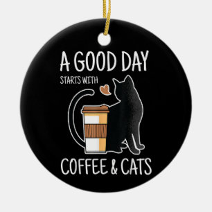 Adorno De Cerámica Un Buen Día Empieza Con Café Y Gatos Divertido Bon