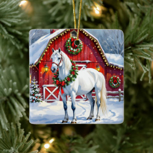 Adorno De Cerámica Un caballo blanco festivo y Navidades de un graner