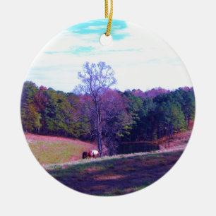 Adorno De Cerámica Un caballo lejano en un campo morado