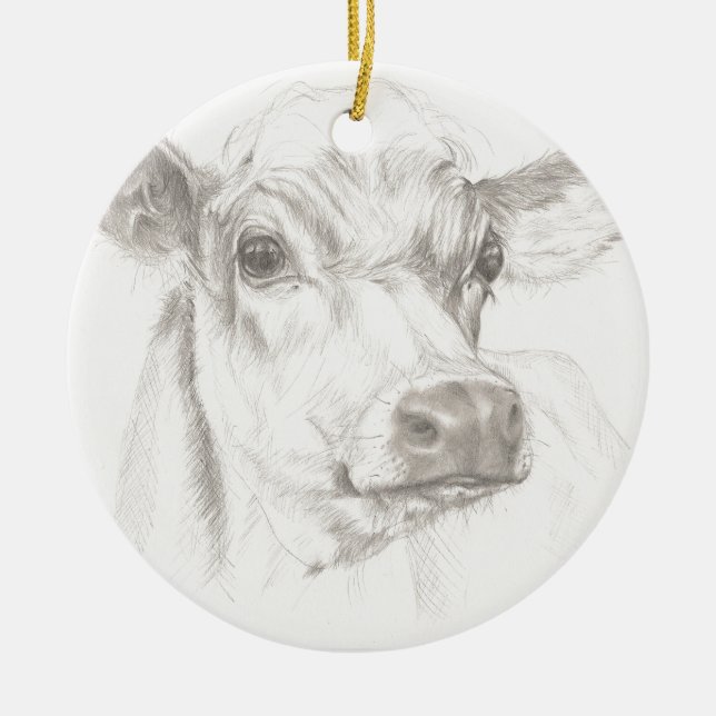 Adorno De Cerámica Un dibujo de una vaca joven (Frente)
