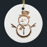 Adorno De Cerámica Un divertido muñeco de nieve elegante dorado y bla<br><div class="desc">Navidades graciosos de Snowman elegantes Faux Gold sobre fondo blanco,  añadir nombre y texto,  adorno navideño</div>